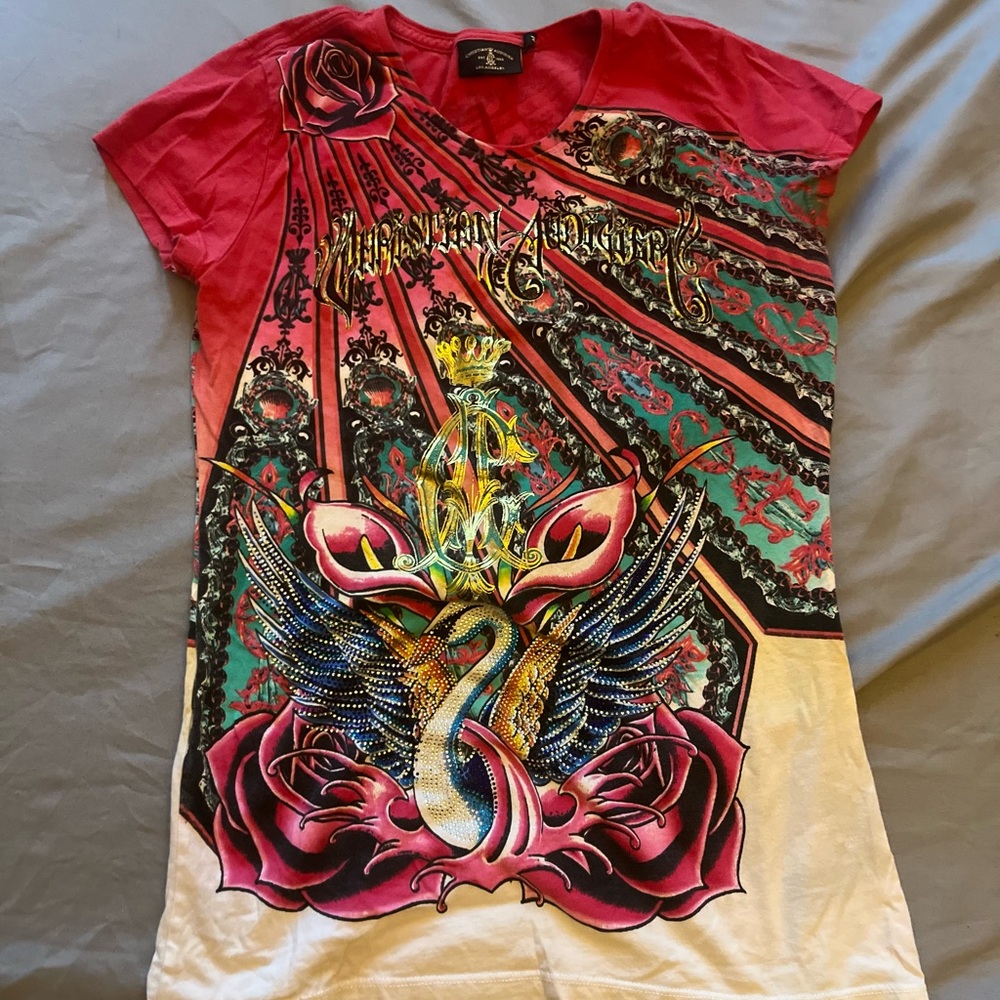 Christian Audigier Bedazzled stunning rare y2k tee size medium, make me an offer